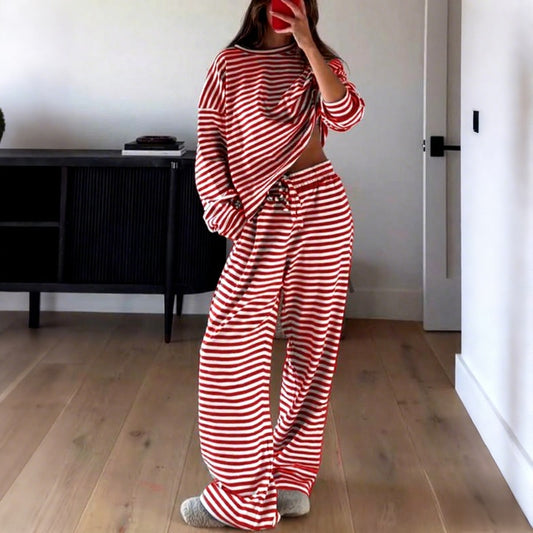Women's Casual Striped Long Sleeve Top & Pants Set - MYSTERYBOXS