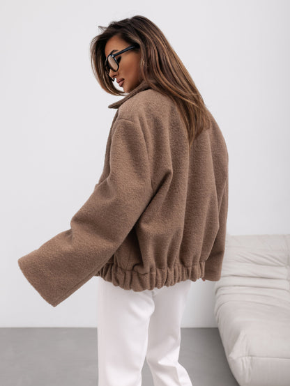 tweed single breasted coat in solid hue - MYSTERYBOXS