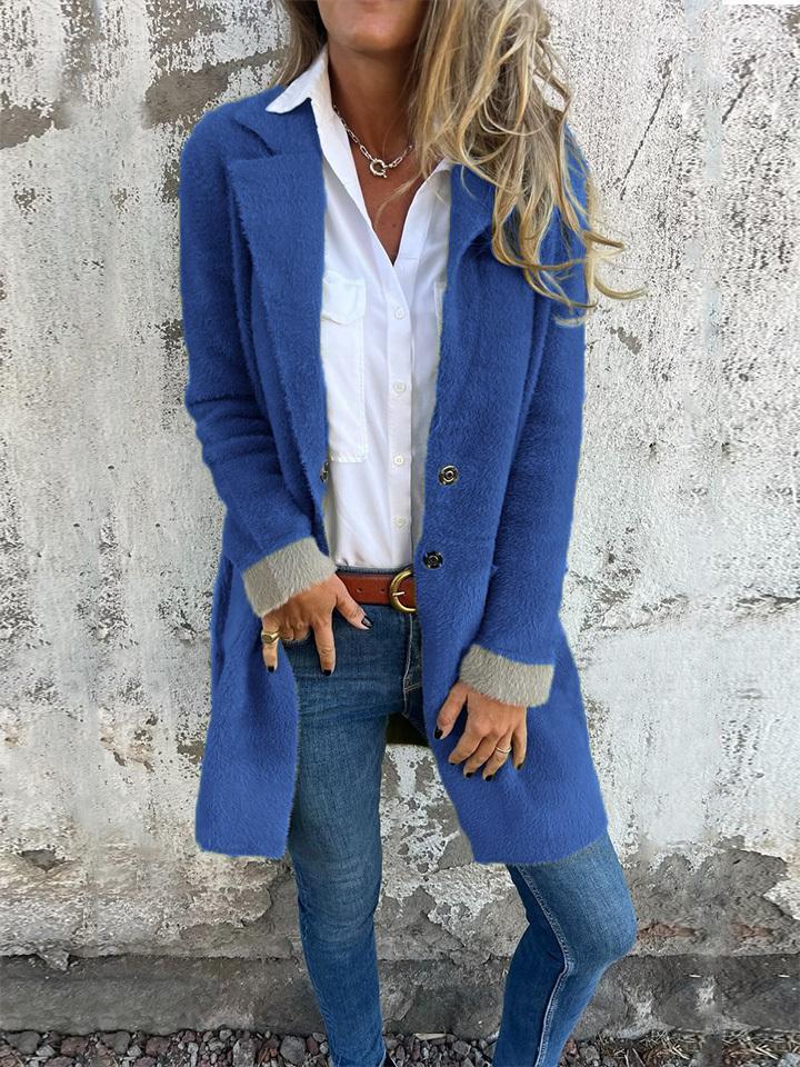 Women's Lapel Long Sleeve Fur Long Coat - MYSTERYBOXS