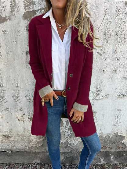 Women's Lapel Long Sleeve Fur Long Coat - MYSTERYBOXS