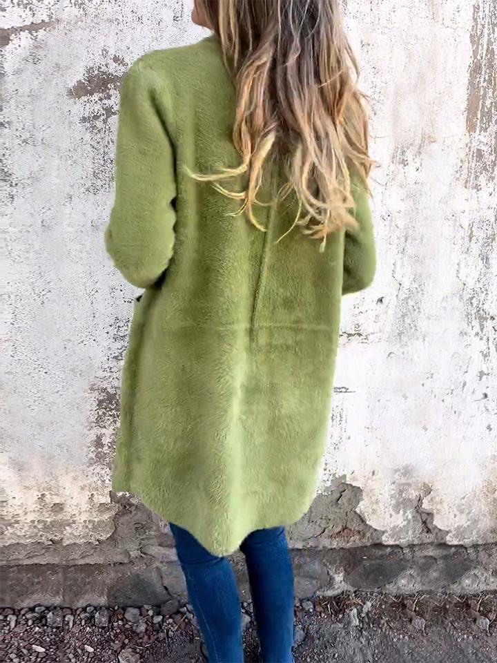 Women's Lapel Long Sleeve Fur Long Coat - MYSTERYBOXS