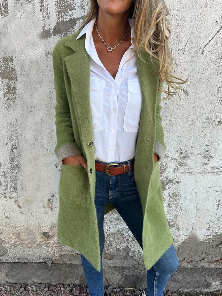 Women's Lapel Long Sleeve Fur Long Coat - MYSTERYBOXS