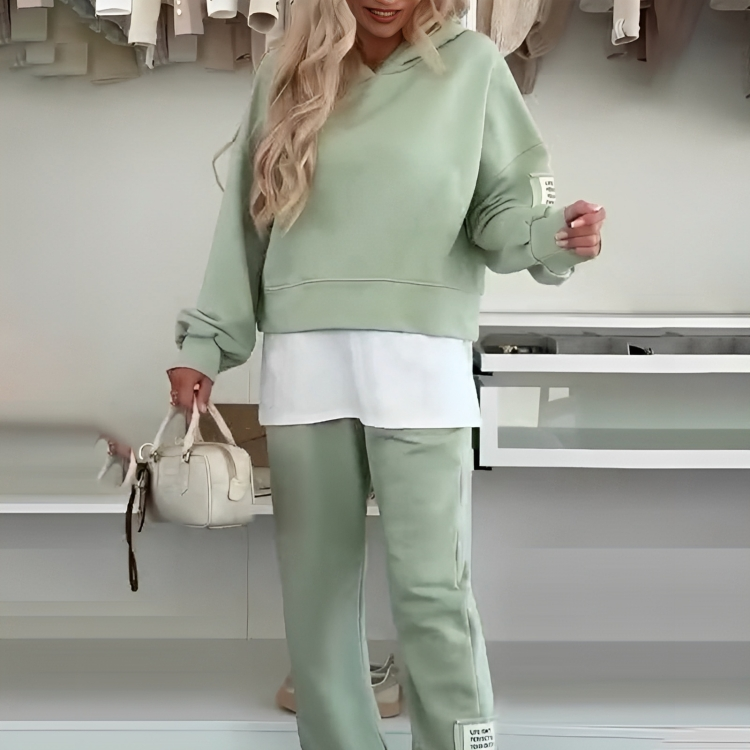 Women's Hooded Patchwork Casual Sweatshirt Set - MYSTERYBOXS