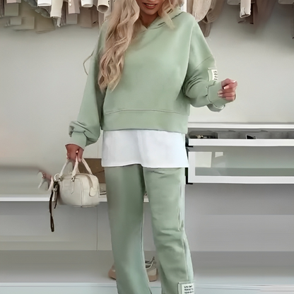 Women's Hooded Patchwork Casual Sweatshirt Set - MYSTERYBOXS