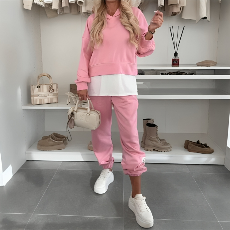 Women's Hooded Patchwork Casual Sweatshirt Set - MYSTERYBOXS