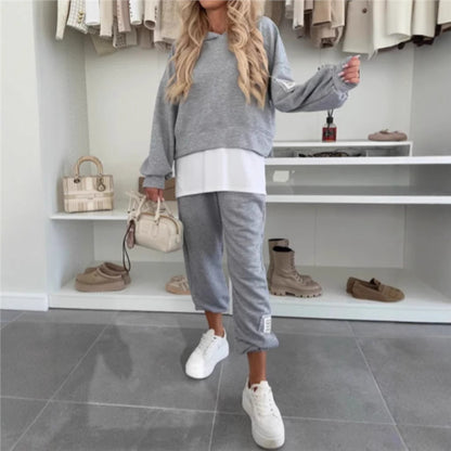 Women's Hooded Patchwork Casual Sweatshirt Set - MYSTERYBOXS