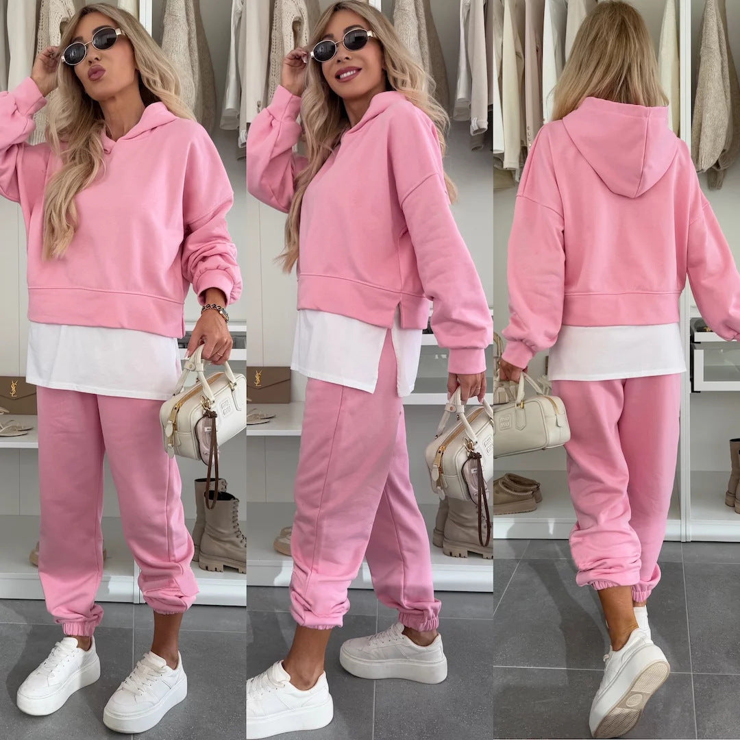 Women's Hooded Patchwork Casual Sweatshirt Set - MYSTERYBOXS