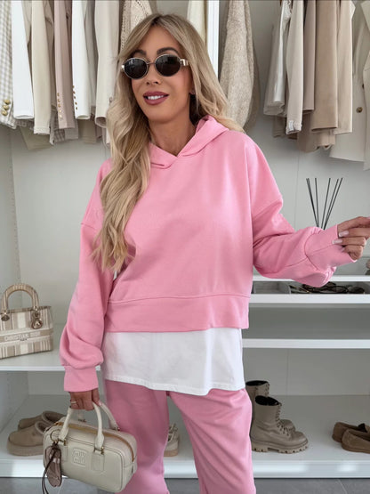 Women's Hooded Patchwork Casual Sweatshirt Set - MYSTERYBOXS