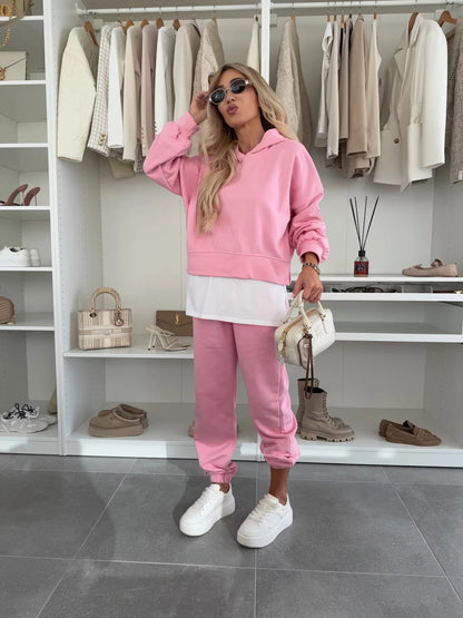 Women's Hooded Patchwork Casual Sweatshirt Set - MYSTERYBOXS