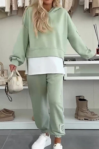 Women's Hooded Patchwork Casual Sweatshirt Set - MYSTERYBOXS