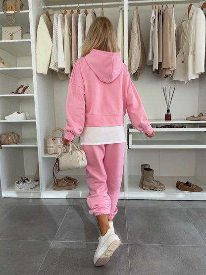 Women's Hooded Patchwork Casual Sweatshirt Set - MYSTERYBOXS
