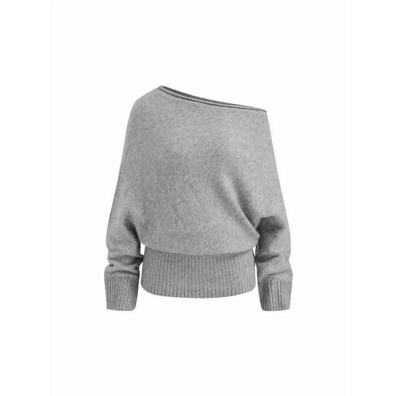 Off-Shoulder Textured Knit Sweater & Low-Waisted Tailored Shorts Co-ord - MYSTERYBOXS