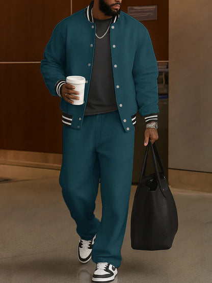 Classic Striped Trim Jacket Pants Set - MYSTERYBOXS