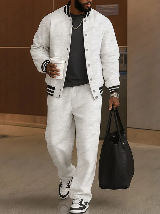 Classic Striped Trim Jacket Pants Set - MYSTERYBOXS