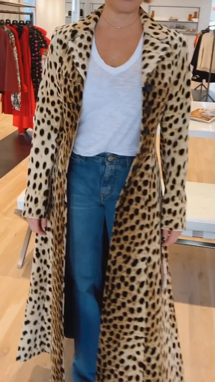 Women Lapel Leopard Print Casual Flared Coat - MYSTERYBOXS
