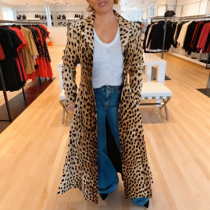 Women Lapel Leopard Print Casual Flared Coat - MYSTERYBOXS