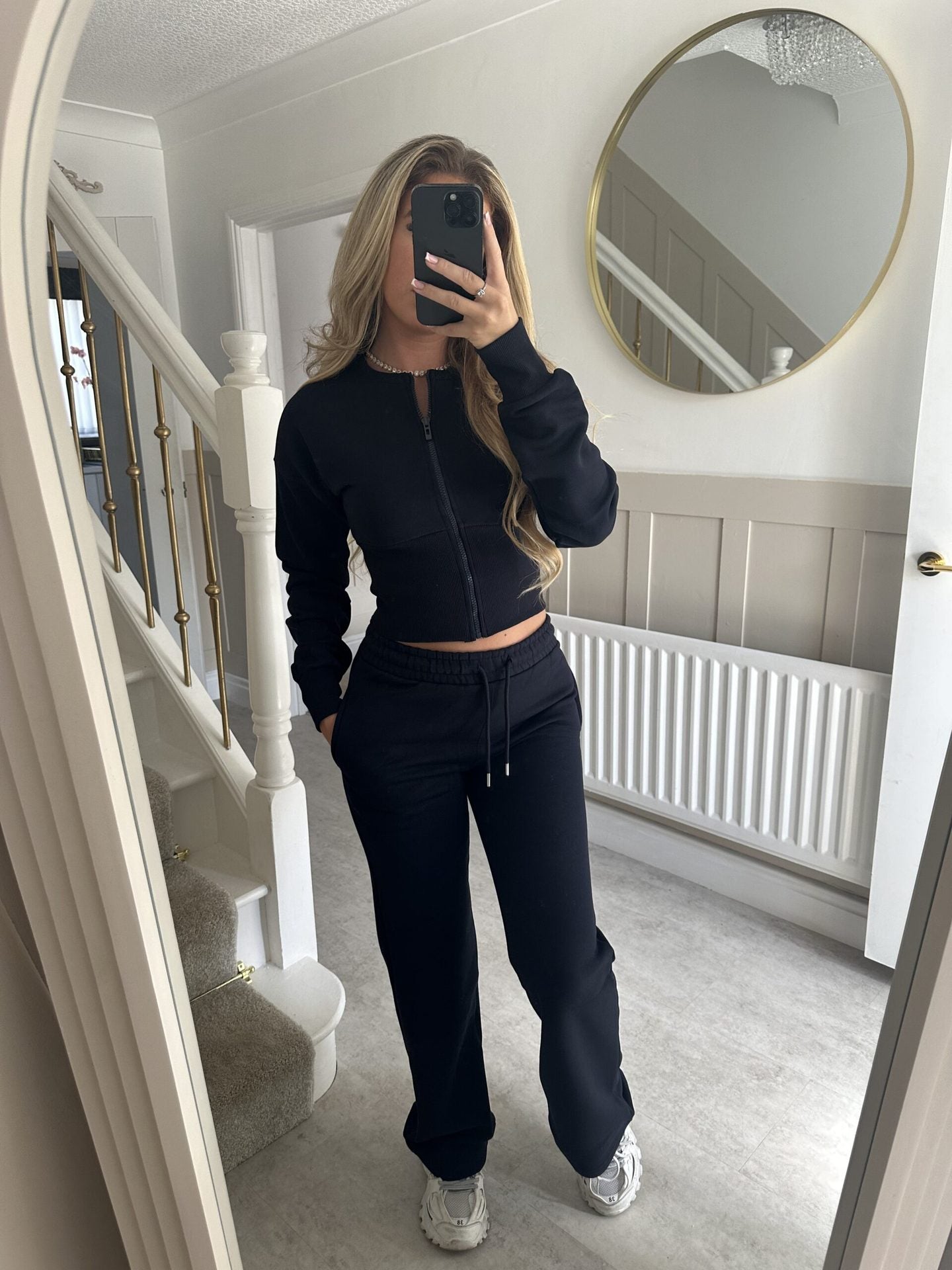 Solid Color Zipper Cardigan and Straight Leg Pants Tracksuit - MYSTERYBOXS