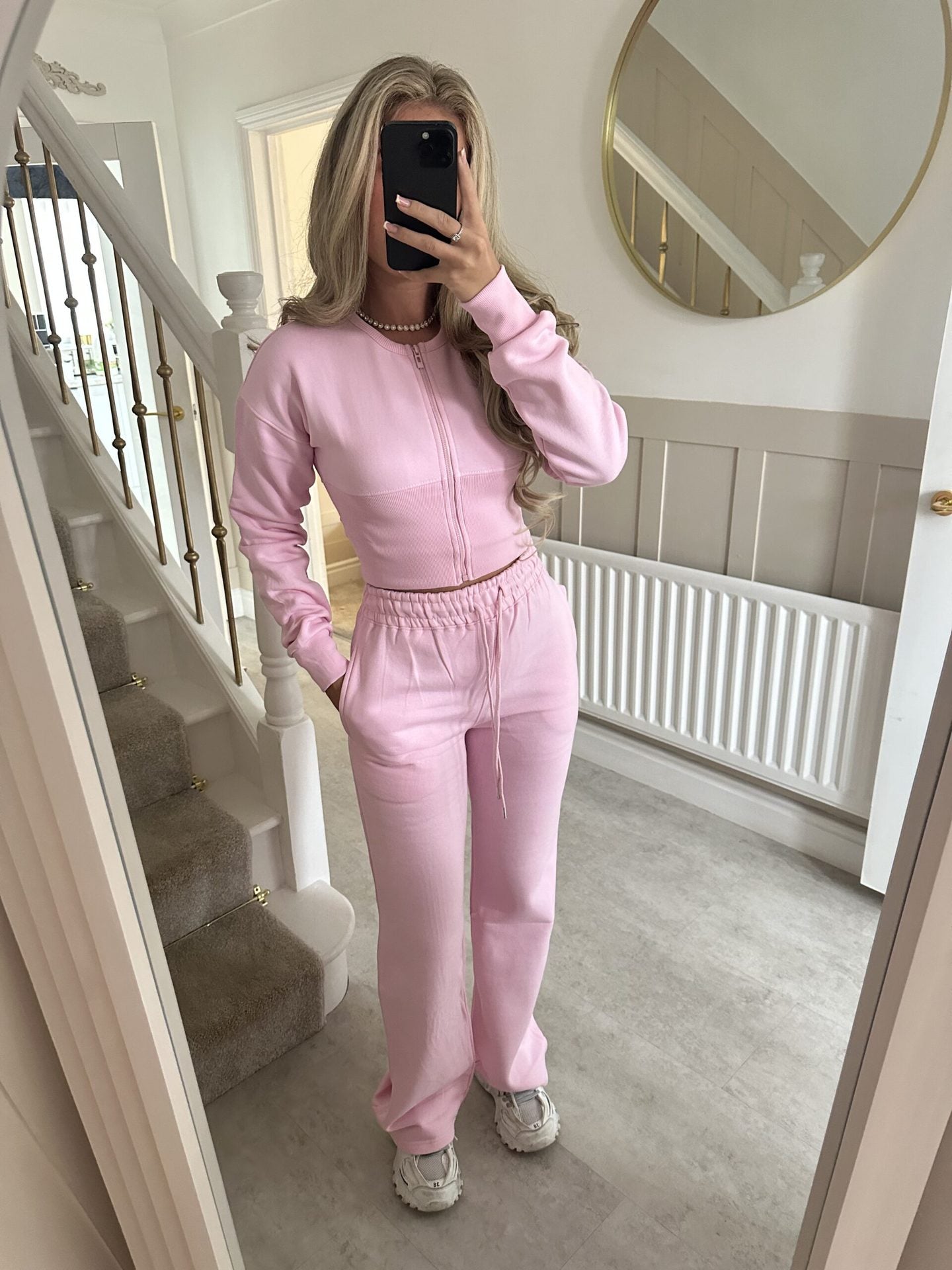 Solid Color Zipper Cardigan and Straight Leg Pants Tracksuit - MYSTERYBOXS