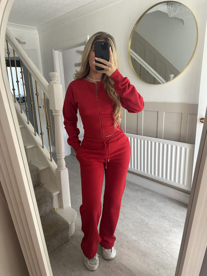 Solid Color Zipper Cardigan and Straight Leg Pants Tracksuit - MYSTERYBOXS