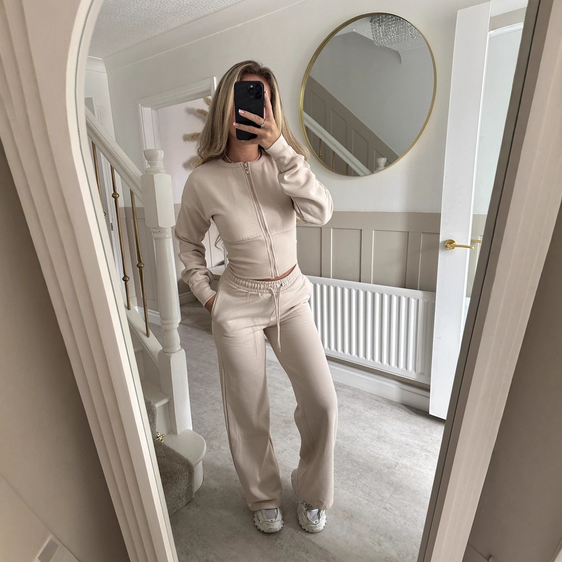 Solid Color Zipper Cardigan and Straight Leg Pants Tracksuit - MYSTERYBOXS