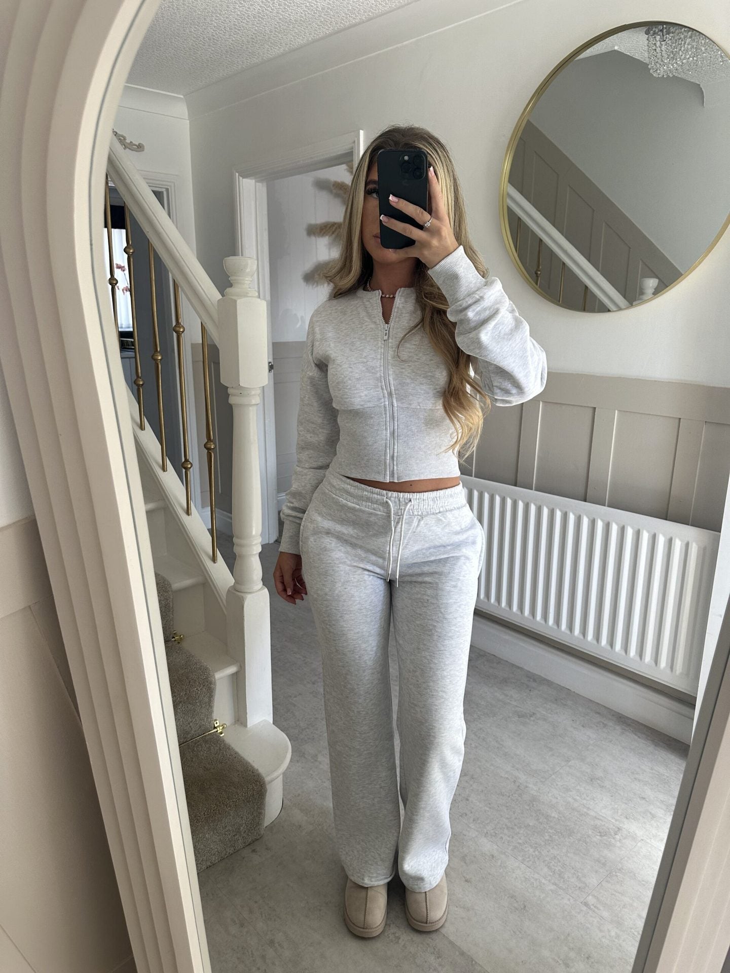 Solid Color Zipper Cardigan and Straight Leg Pants Tracksuit - MYSTERYBOXS