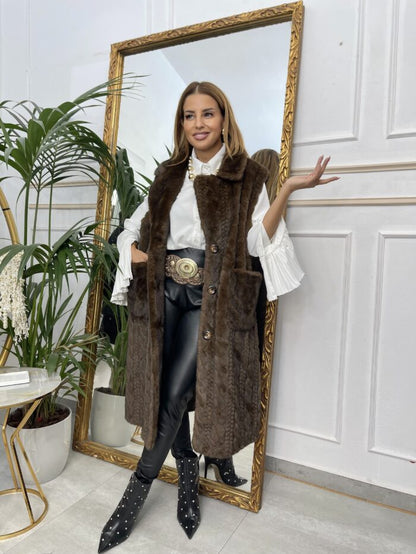 Women's fur-lined long coat - MYSTERYBOXS