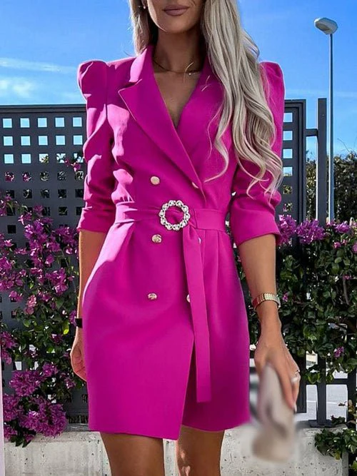 Notched Collar Blazer Style Straight Dress - MYSTERYBOXS