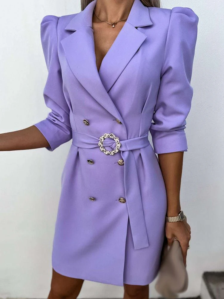 Notched Collar Blazer Style Straight Dress - MYSTERYBOXS