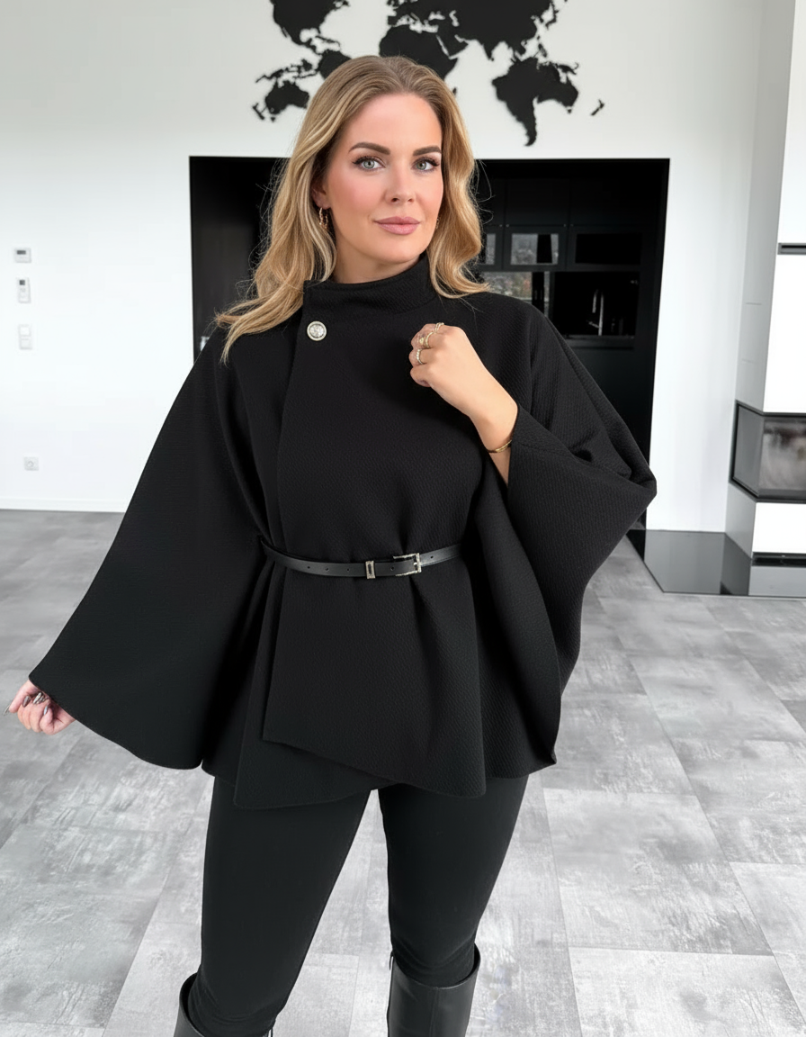 Audrey cape coat with belt - MYSTERYBOXS