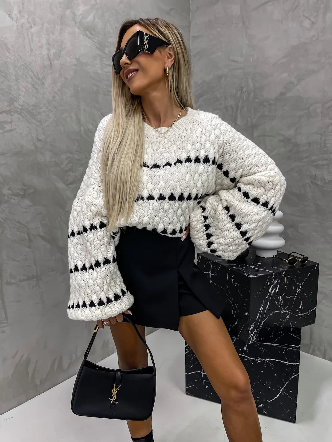 Cable striped crew neck pullover - MYSTERYBOXS