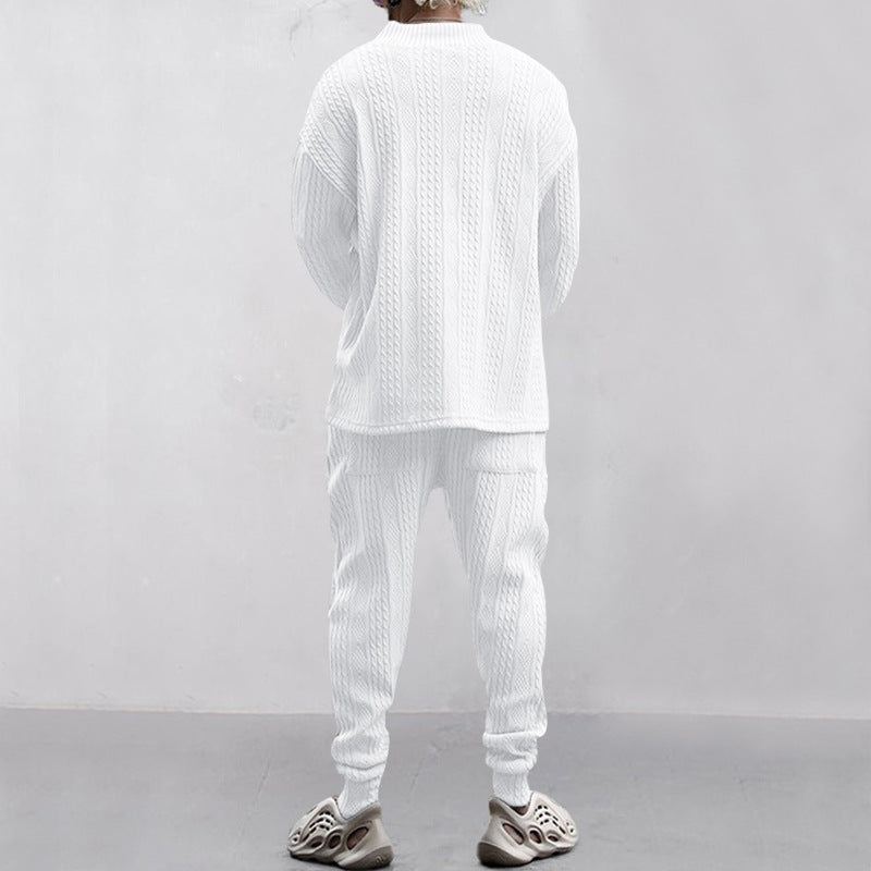 Men's V-Neck Jacquard Tracksuit - MYSTERYBOXS