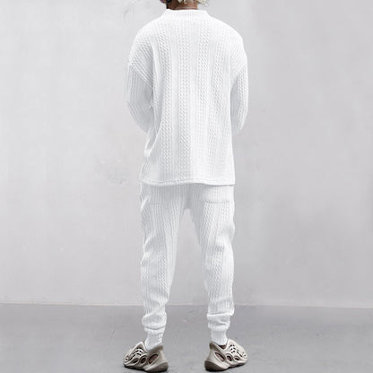 Men's V-Neck Jacquard Tracksuit - MYSTERYBOXS