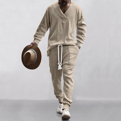 Men's V-Neck Jacquard Tracksuit - MYSTERYBOXS