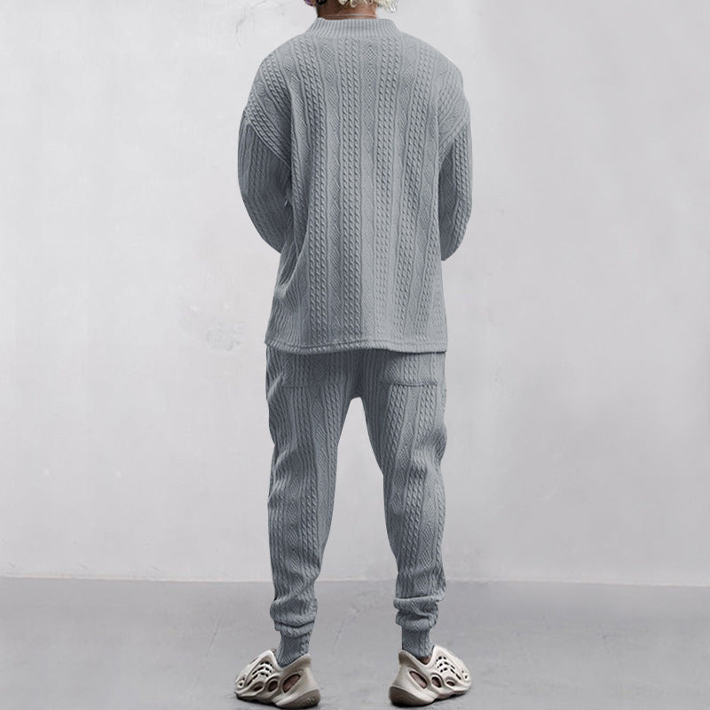 Men's V-Neck Jacquard Tracksuit - MYSTERYBOXS