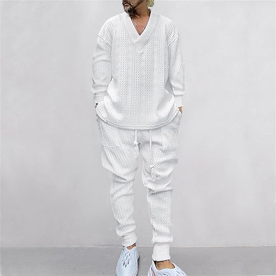 Men's V-Neck Jacquard Tracksuit - MYSTERYBOXS