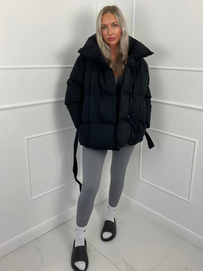 Short quilted jacket with belt - MYSTERYBOXS