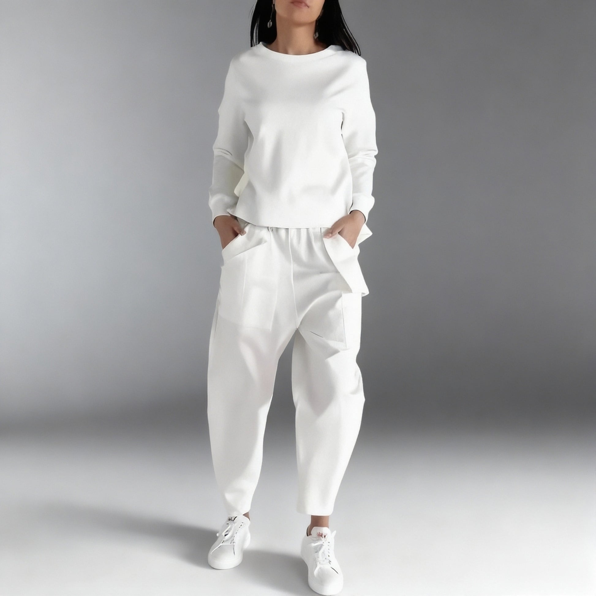 Women's Casual Long-Sleeved Pullover and Wide-Leg Pants Set - MYSTERYBOXS