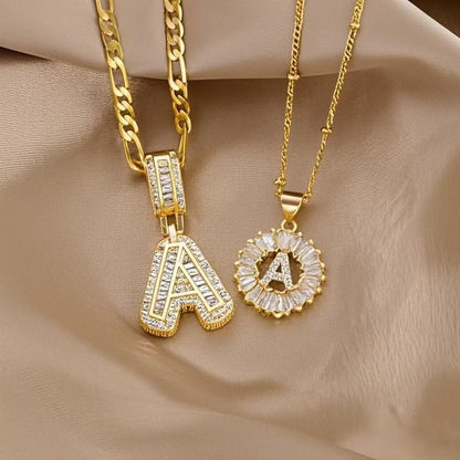 Zircon initial pendant necklace - MYSTERYBOXS