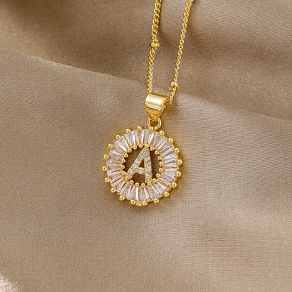 Zircon initial pendant necklace - MYSTERYBOXS