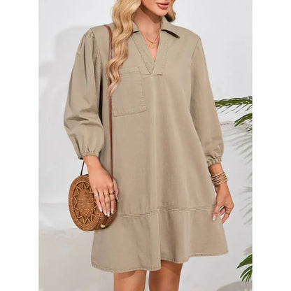 V-neck cropped denim dress