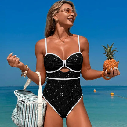 Women's One Piece Color Block Cutout Front Swimsuit - MYSTERYBOXS