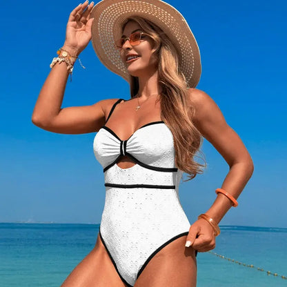 Women's One Piece Color Block Cutout Front Swimsuit - MYSTERYBOXS
