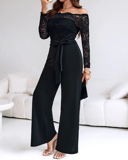 Elegant Off-Shoulder Lace Tied Jumpsuit