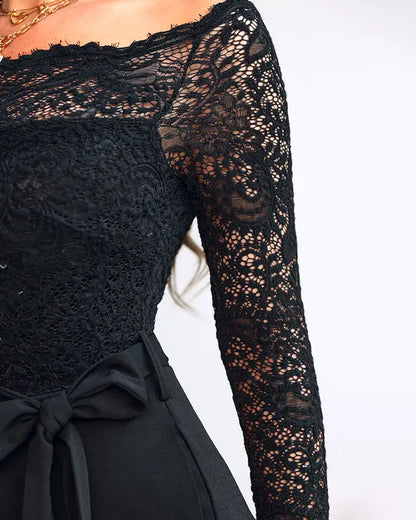 Elegant Off-Shoulder Lace Tied Jumpsuit
