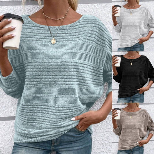 【Autumn and winter hot styles】Solid Round-Neck Striped Top with Long Sleeves