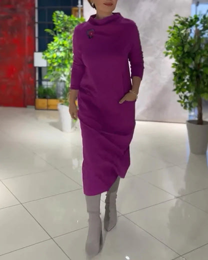 Loose thickened turtleneck dress with pockets - MYSTERYBOXS