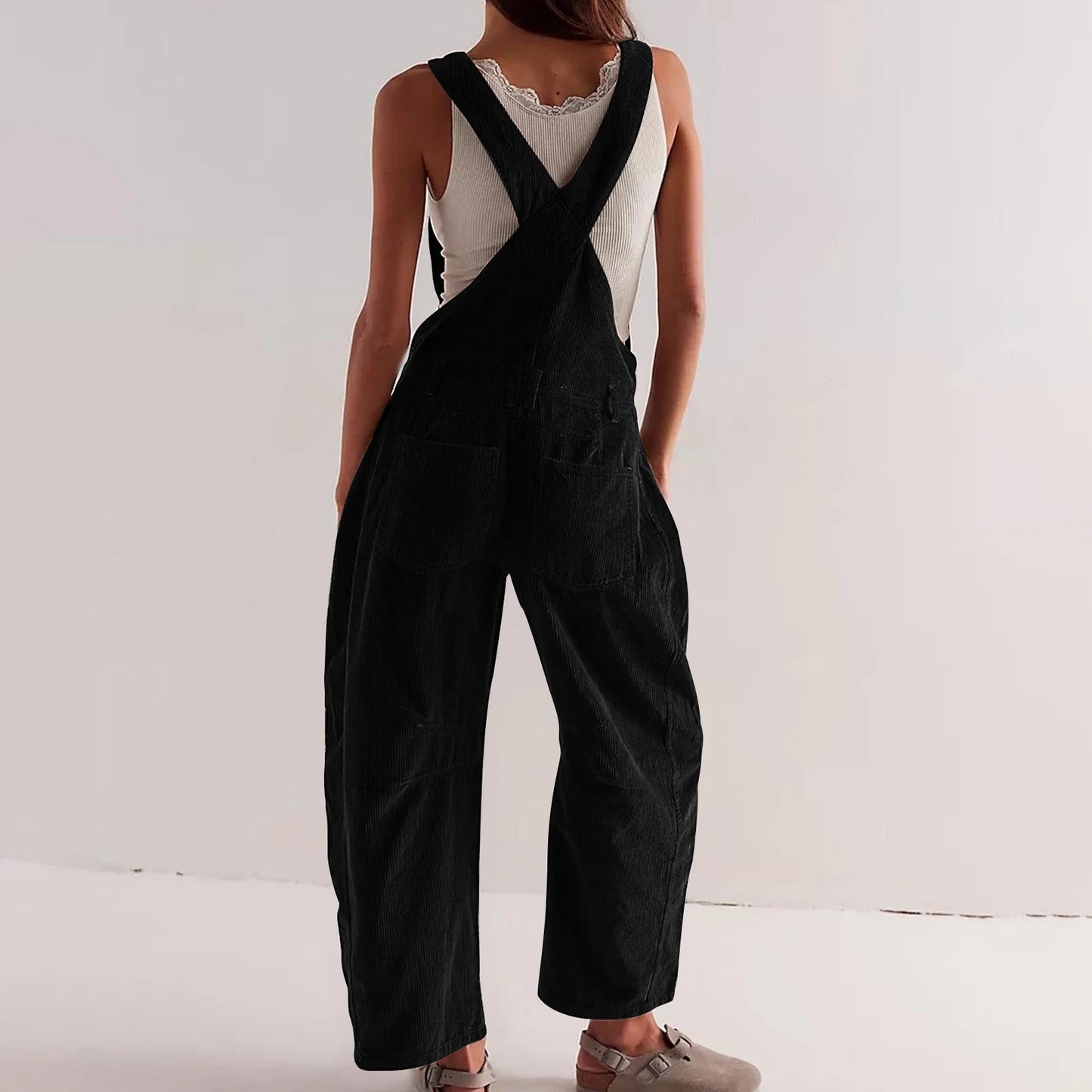 Adjustable corduroy jumpsuit with pockets