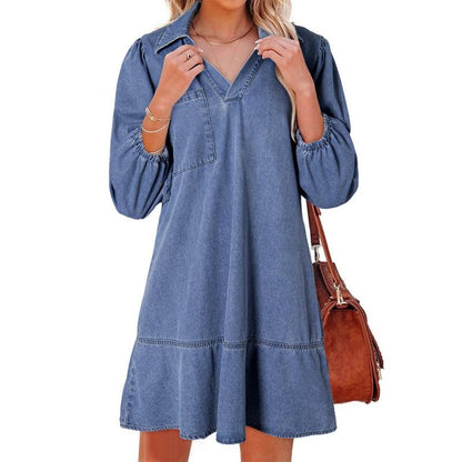 V-neck cropped denim dress