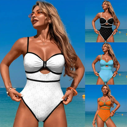 Women's One Piece Color Block Cutout Front Swimsuit - MYSTERYBOXS