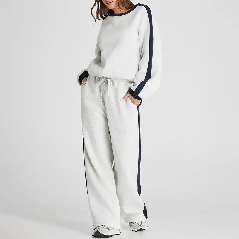 Structured Drop-Shoulder Color-Block Fleece Set